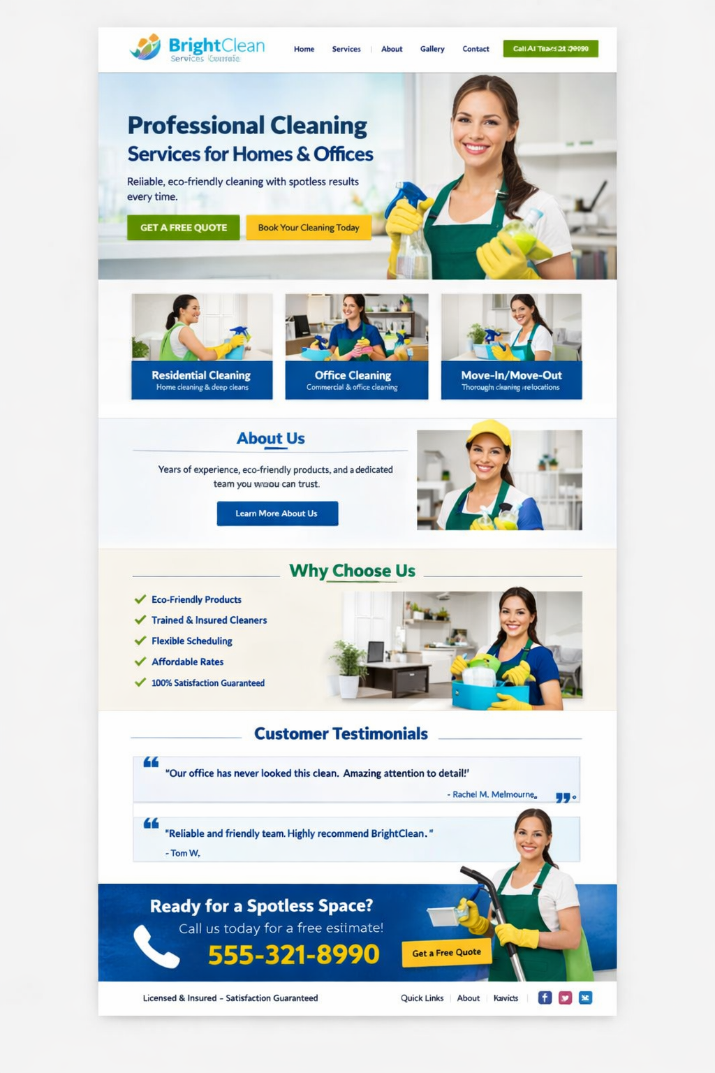 Cleaning services website template for home and office cleaners