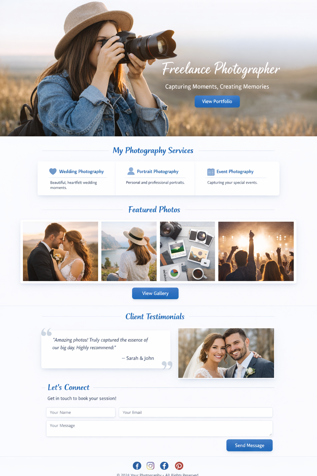 Melbourne Photography Website Template – clean, modern design for freelance photographers