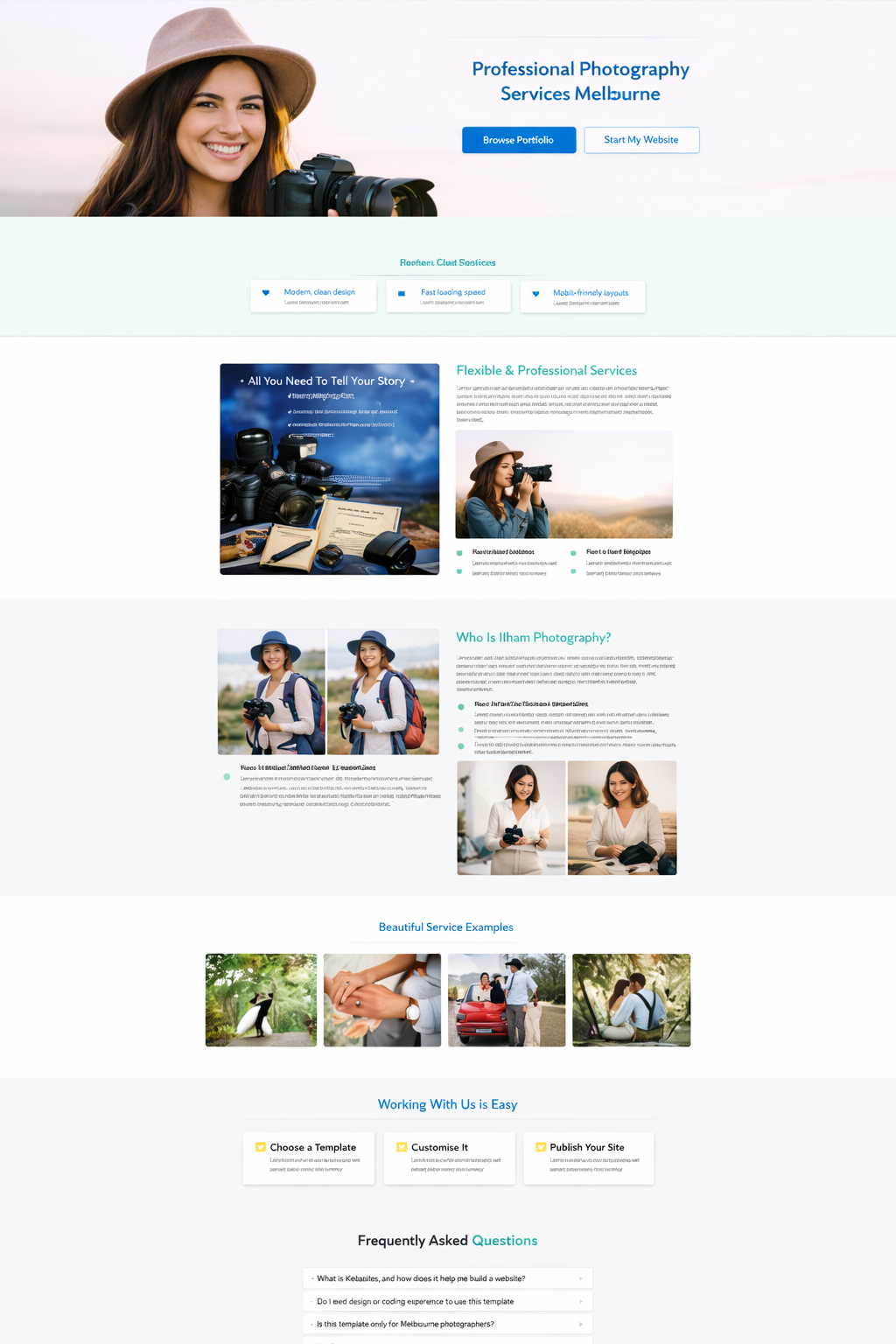 Responsive Photography Website Layout – fast loading and easy to customise