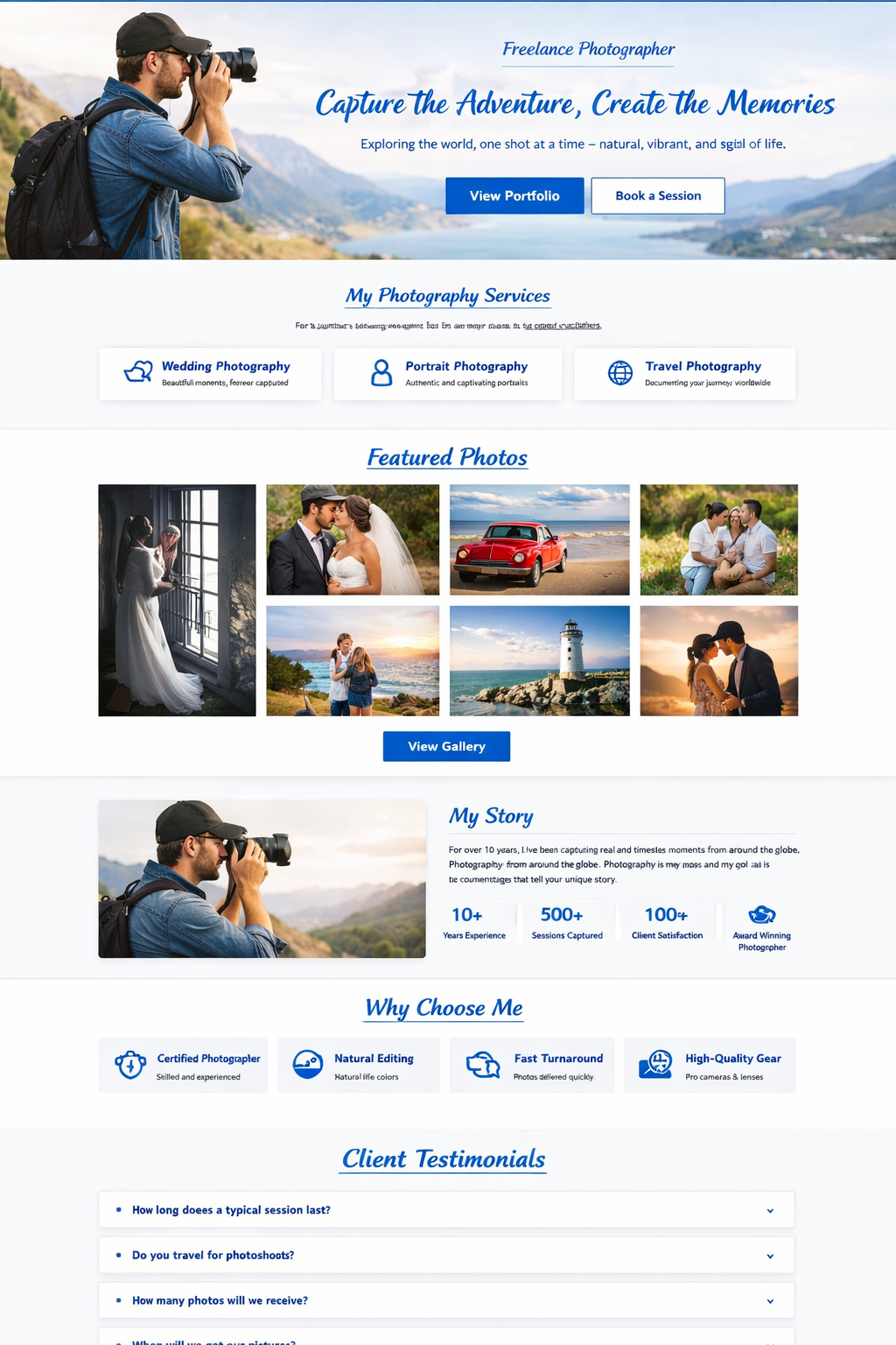 Freelance Photographer Template Preview – build your photography site with Keasites
